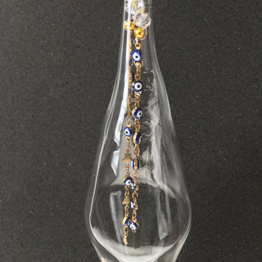 Clear Handmade Glass Decorations with Blue and White Beads like Turkish 'Evil Eye Protection' for Christmas and Wedding Decorating.