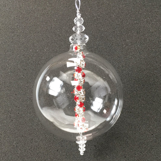 Clear Handmade Glass Decoration with Red and Diamonte Sparkles For The Christmas Tree