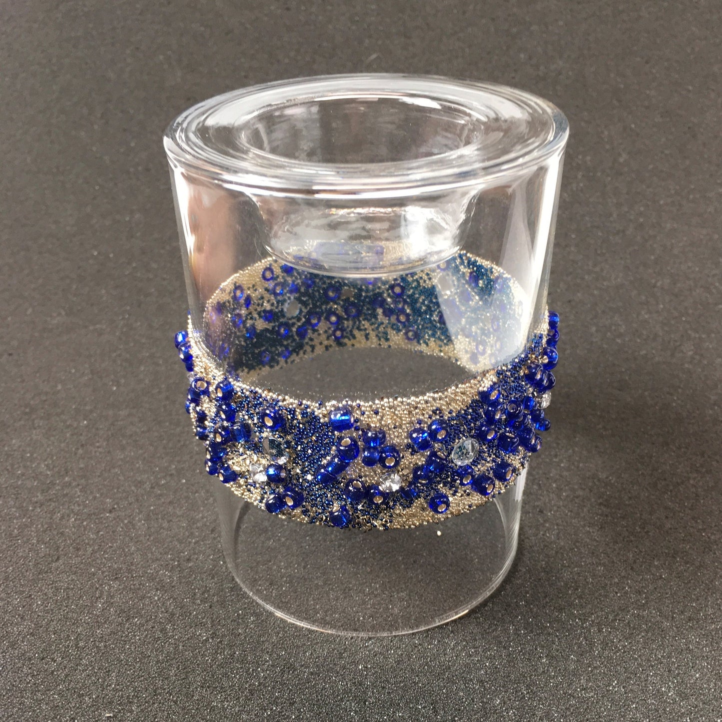 Short Blue Beaded Tealight Holders