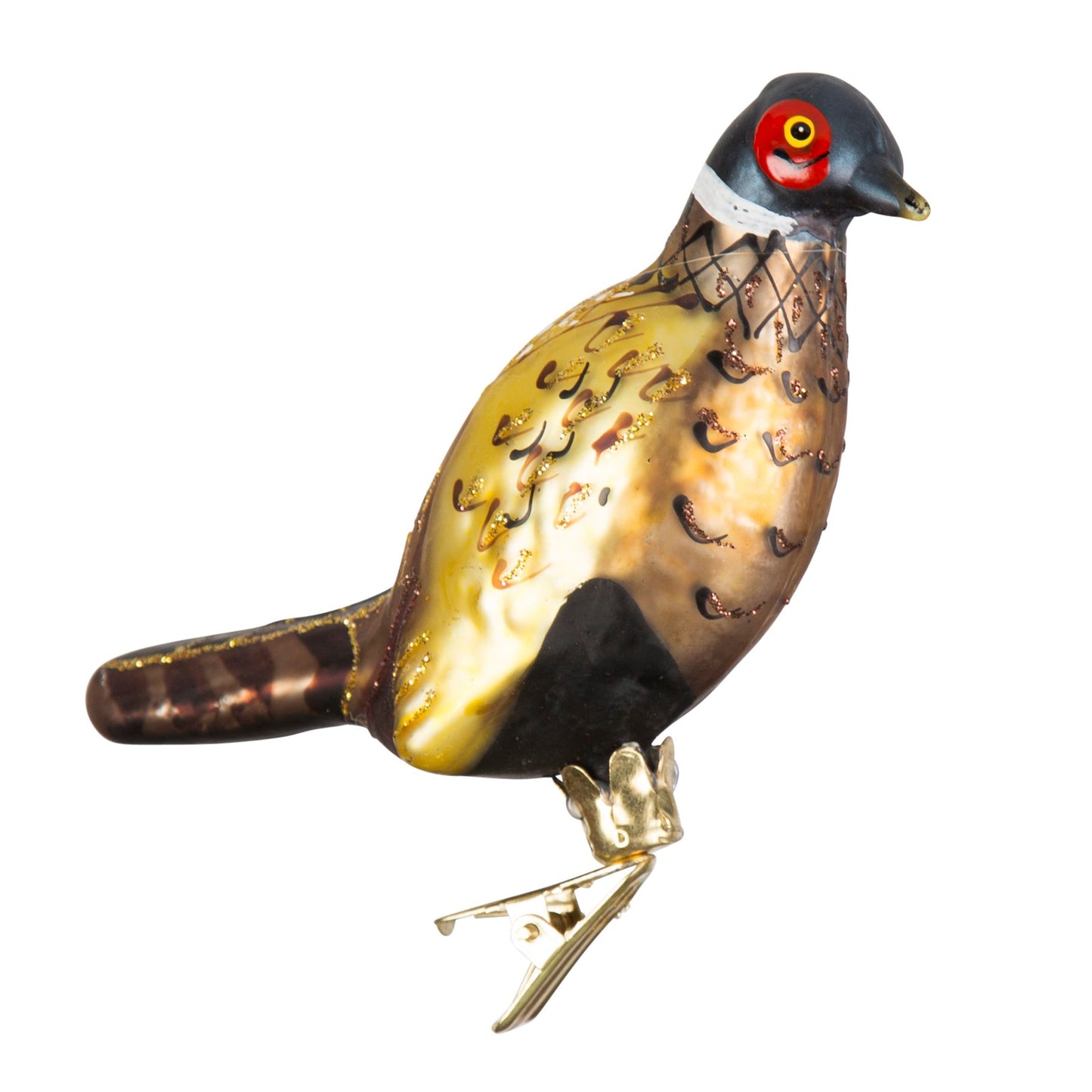 Glass decorative pheasant to clip on the Christmas Tree makes a wonderful country shooting hunting gift.