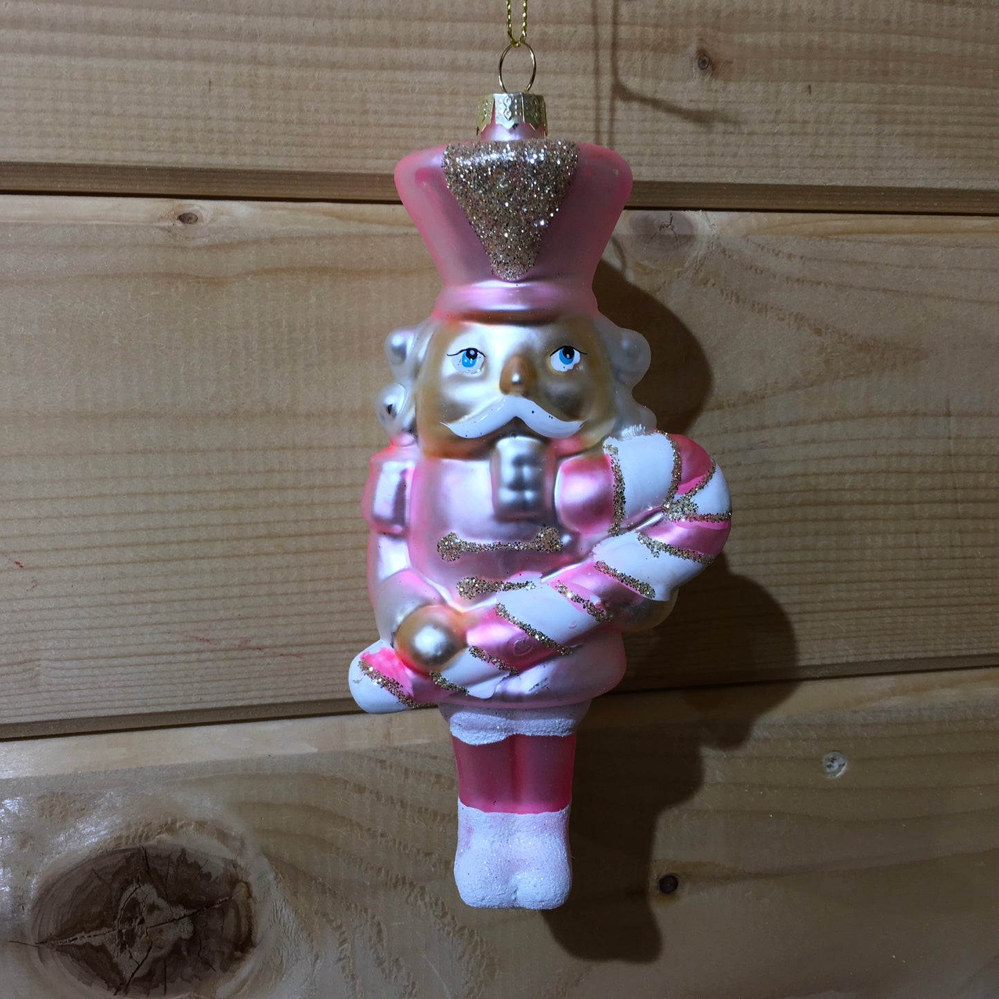 Pink Candy Cane Nutcracker Hanging Decoration for your Christmas Tree.