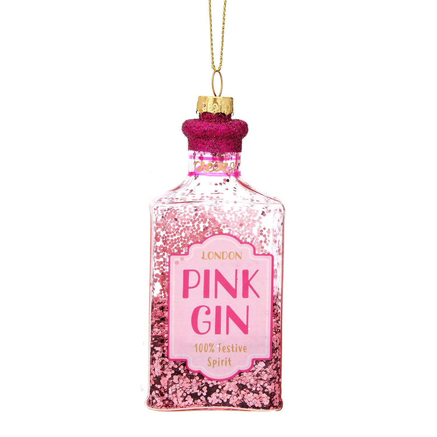 Pink Gin Bottle shaped Christmas tree hanging bauble