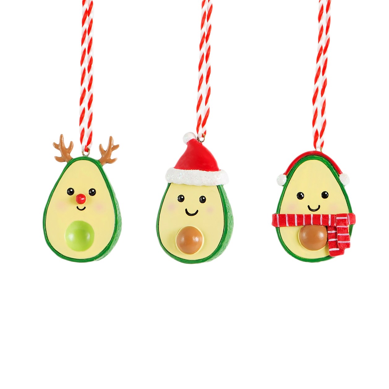 Festive Avocado Christmas Tree Decorations (Set of 3)
