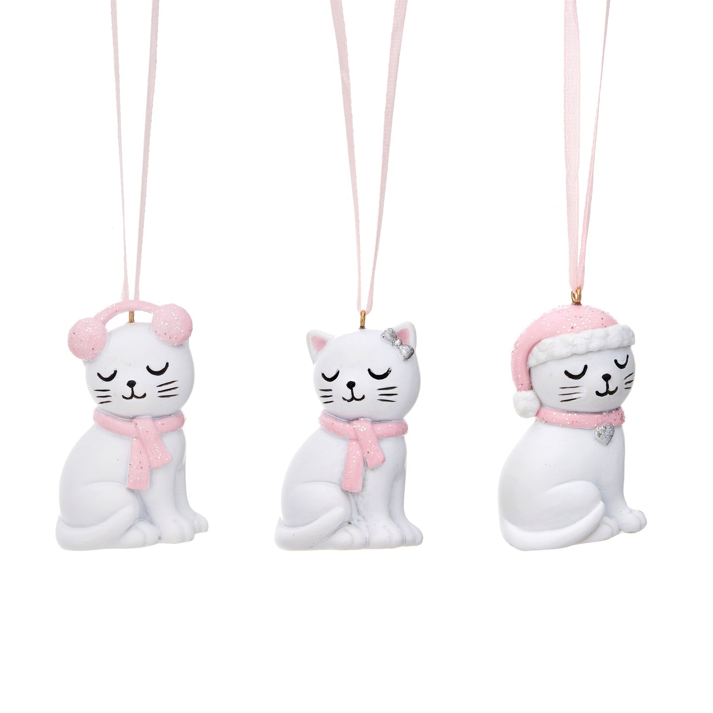 Cats with Pink Accessories Christmas Decorations (Set of 3)
