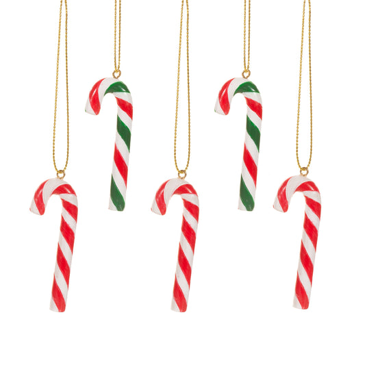 Set of 4 Red White Green Striped Candy Canes