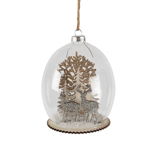 It doesn't really get any more magical than this!! Allow yourself to dream with this gorgeous stags in snow scened snow dome glass Christmas tree decoration: featuring glittery wooden stags and trees in snow! Why not create a woodland theme this festive season?