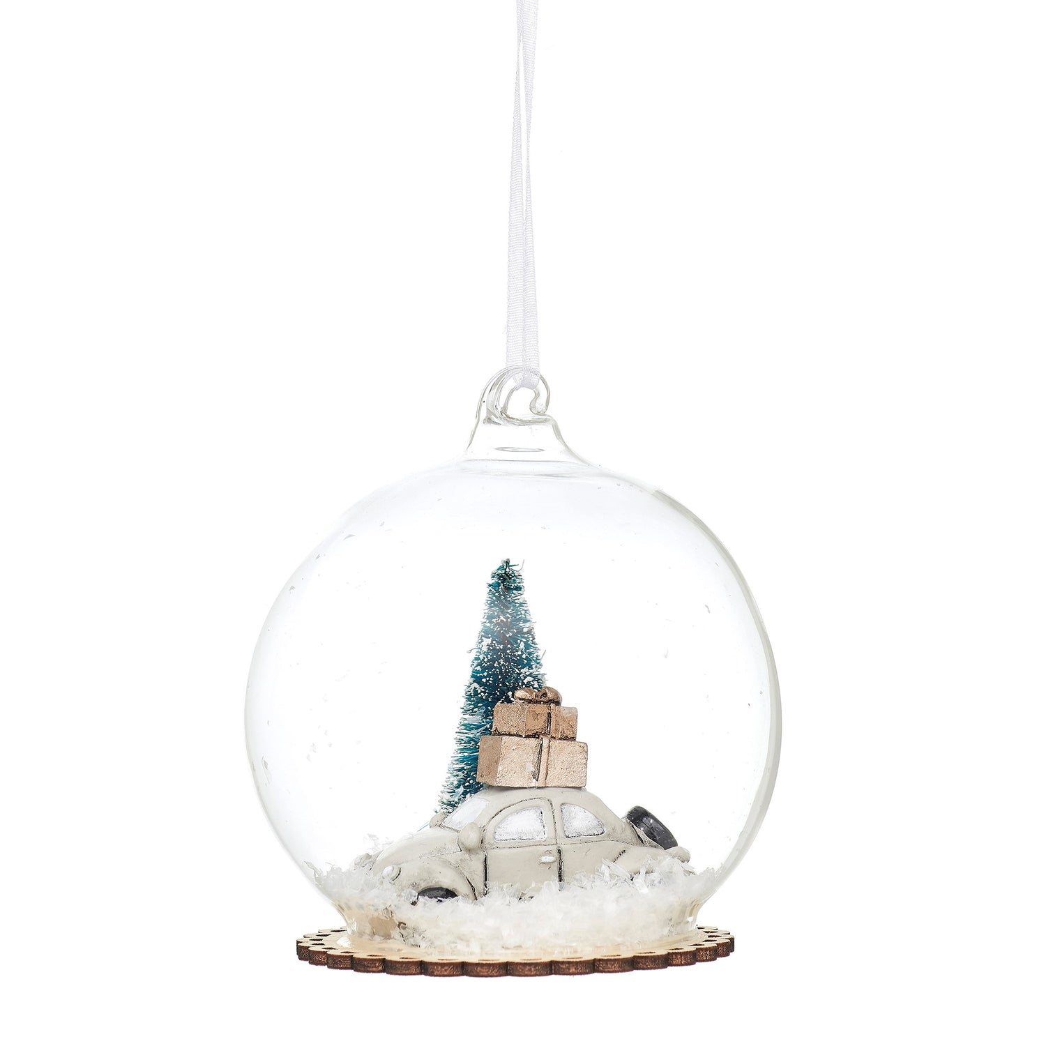 It doesn't really get any more magical than this!! Reminisce of those times gone by with this magical car with presents on the roof and tree in snow, snow globe glass Christmas tree decoration!