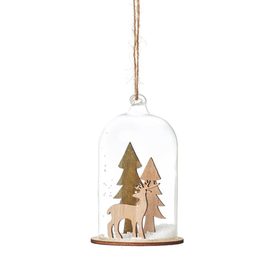 It doesn't really get any more magical than this!! Allow yourself to dream with this gorgeous glass dome Christmas tree decoration: featuring a natural wood stag and forest!