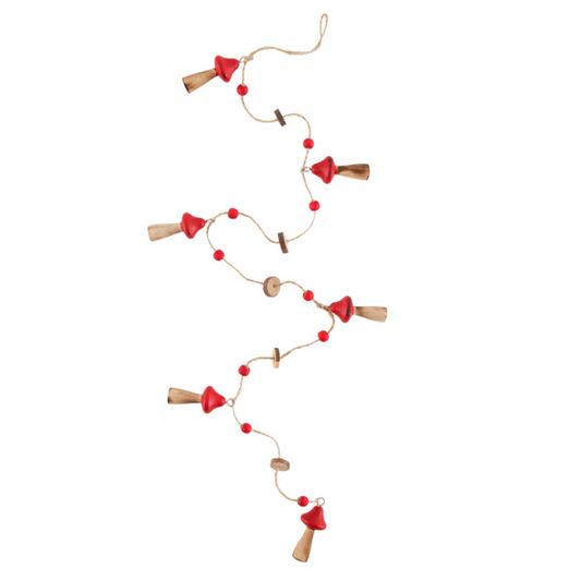 This beautiful, red wooden woodland toadstool hanging garland will add some magic to your festive decorations this winter! Made from wood and jute.