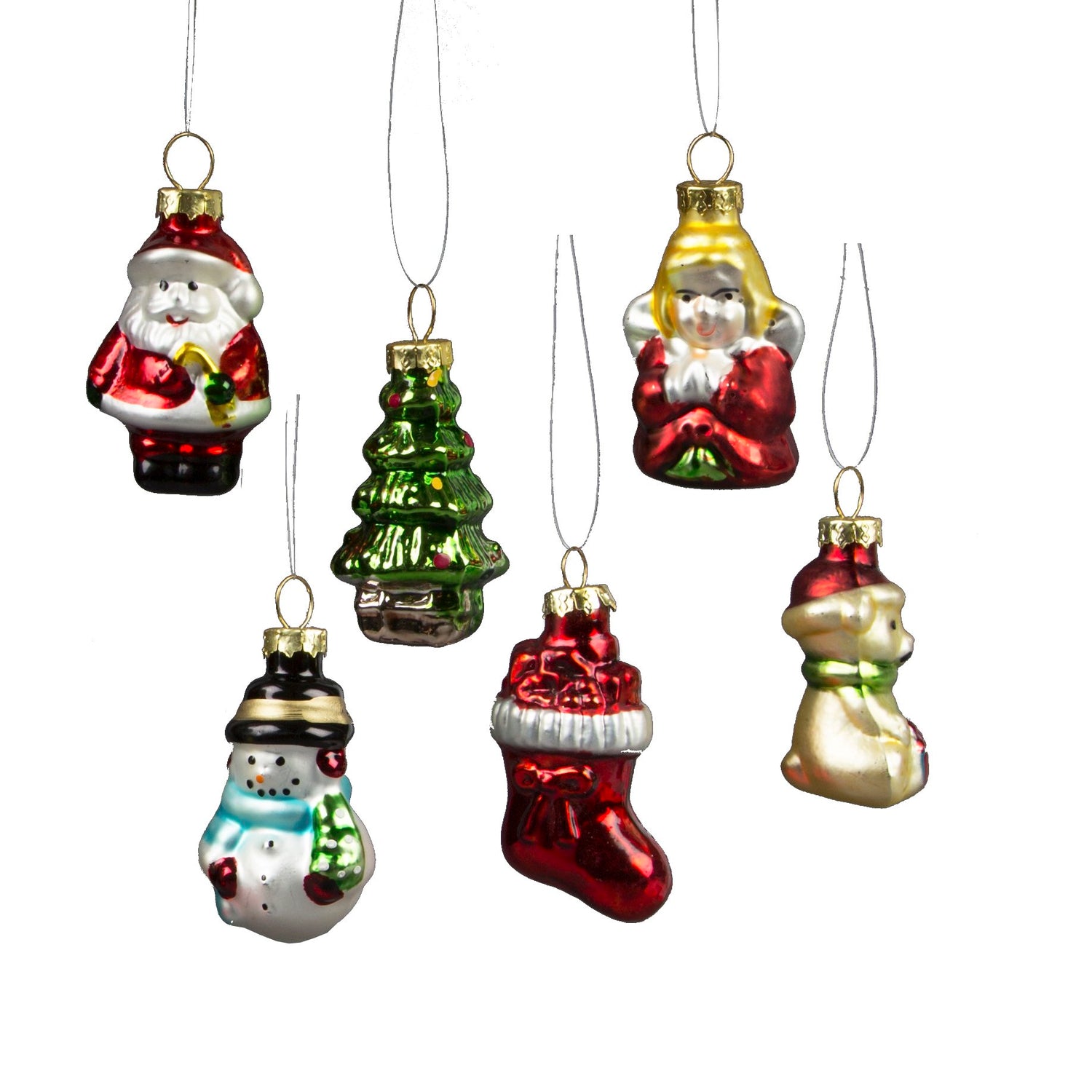 Set of 6 super cute glass multi-coloured Christmas characters that will bring some festive fun to your tree this year :)