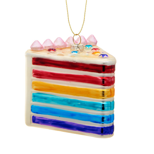 Obsessed with baking or know someone who is? This bright and colourful slice of rainbow cake glass Christmas decoration is covered with pretty sprinkles, and will get you dreaming of all those wonderful desserts soon to come!