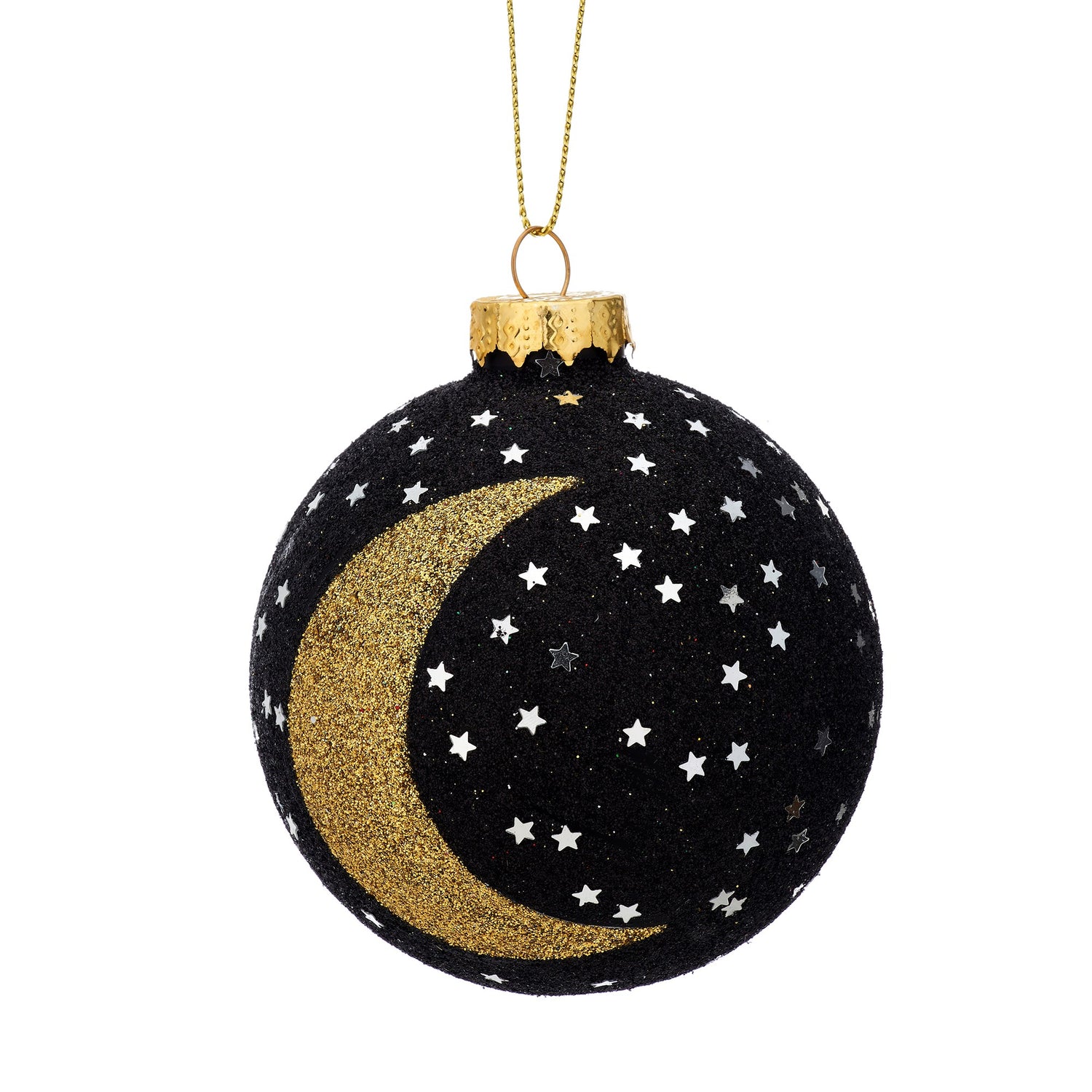 Make sure you have a Christmas that's out of this world with this very classy glass Christmas tree bauble! In a black and gold colour scheme, with glitter, this will definitely add a touch of mystery and class to your decor this festive season.