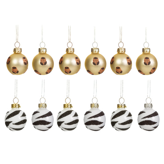 Release your wild side this Christmas!! These gorgeous Zebra and Leopard print mini baubles with glitter detail are stunning for a black, white and gold theme or mixed in with other designs.