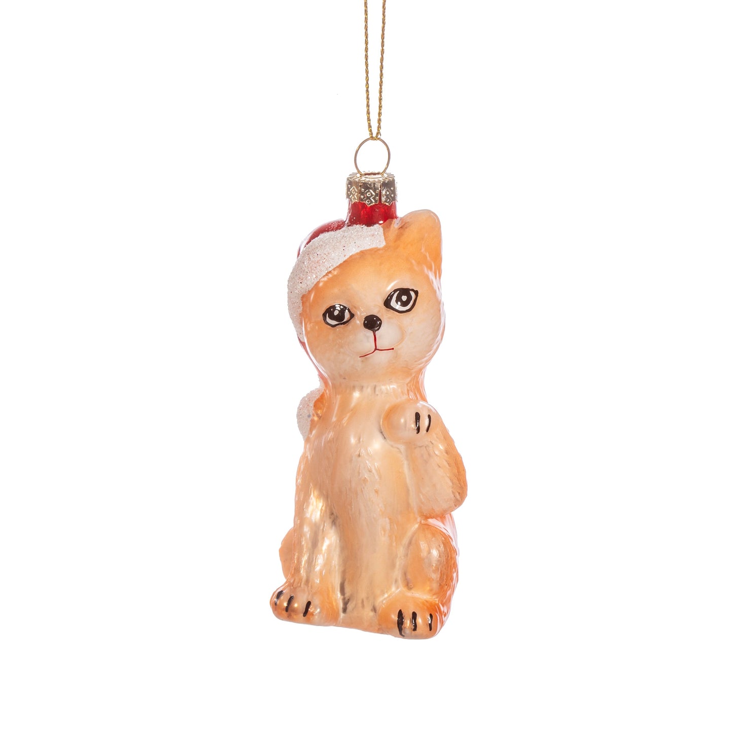 Kitten with Santa Hat Glass Christmas Bauble