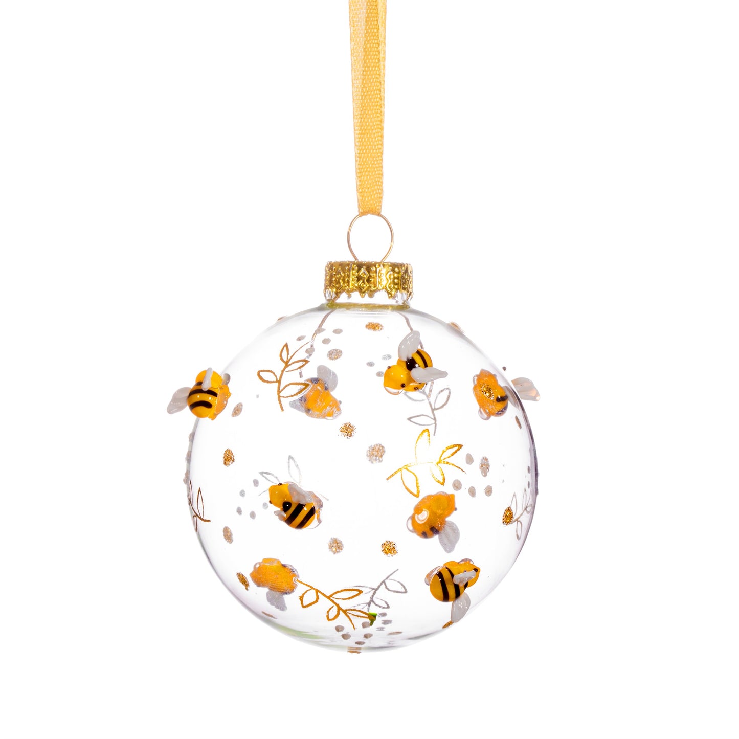 3D Bees and Flowers Design Glass Christmas Tree Bauble