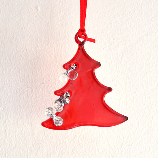 Red Glass Tree Shape Hanging Decorations