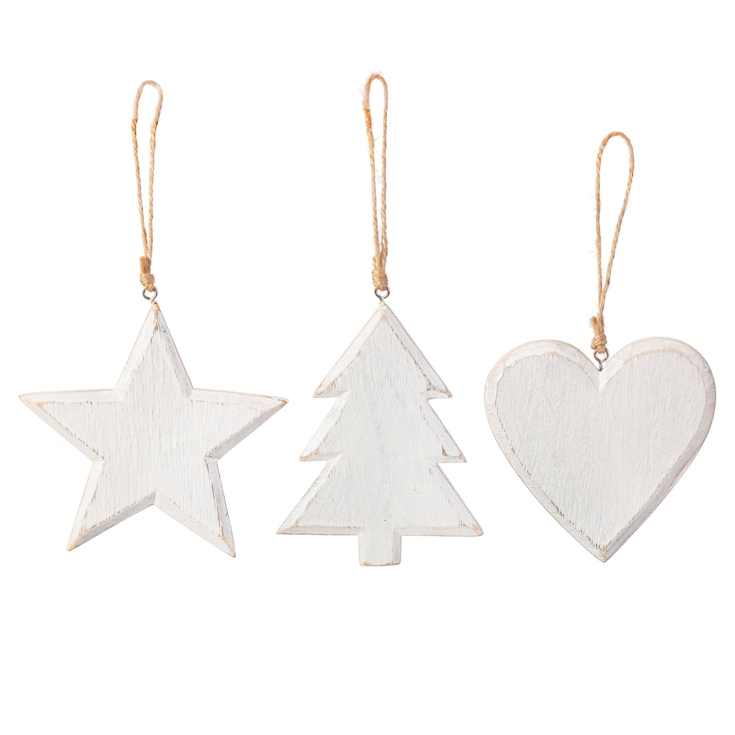 Whitewashed Wooden Christmas Tree Decorations (Set of 3)