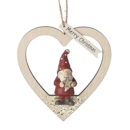Wooden Cut Out Santa Heart Shaped Christmas Tree Decoration