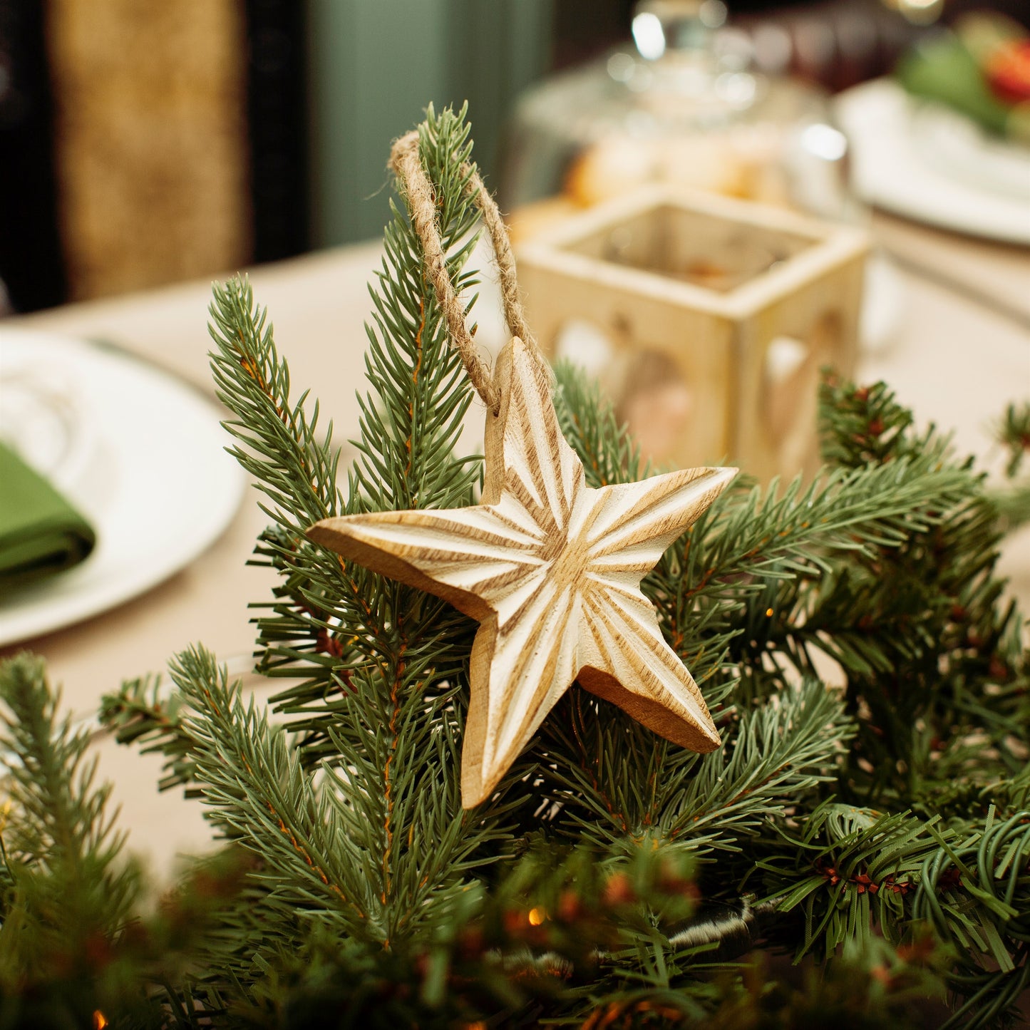 Natural Wood Whitewashed Star Christmas Tree Decoration