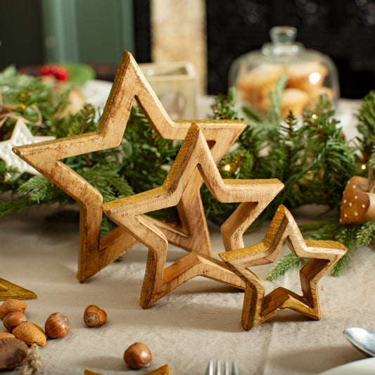 Wooden Star with Golden Edge Christmas Decoration (Small, Med or Large)