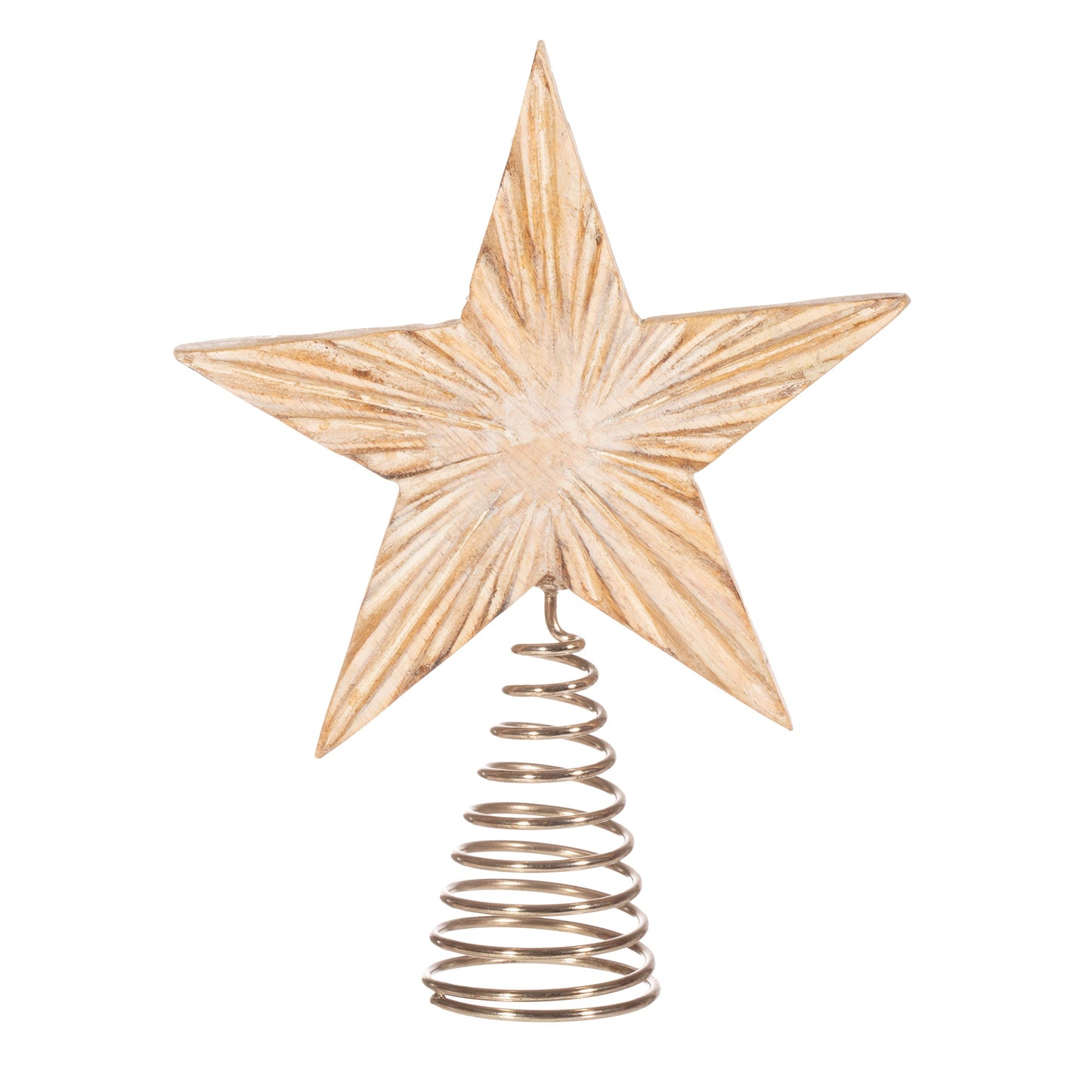 Natural Wooden Star with Spiral Christmas Tree Topper