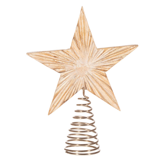 Natural Wooden Star with Spiral Christmas Tree Topper