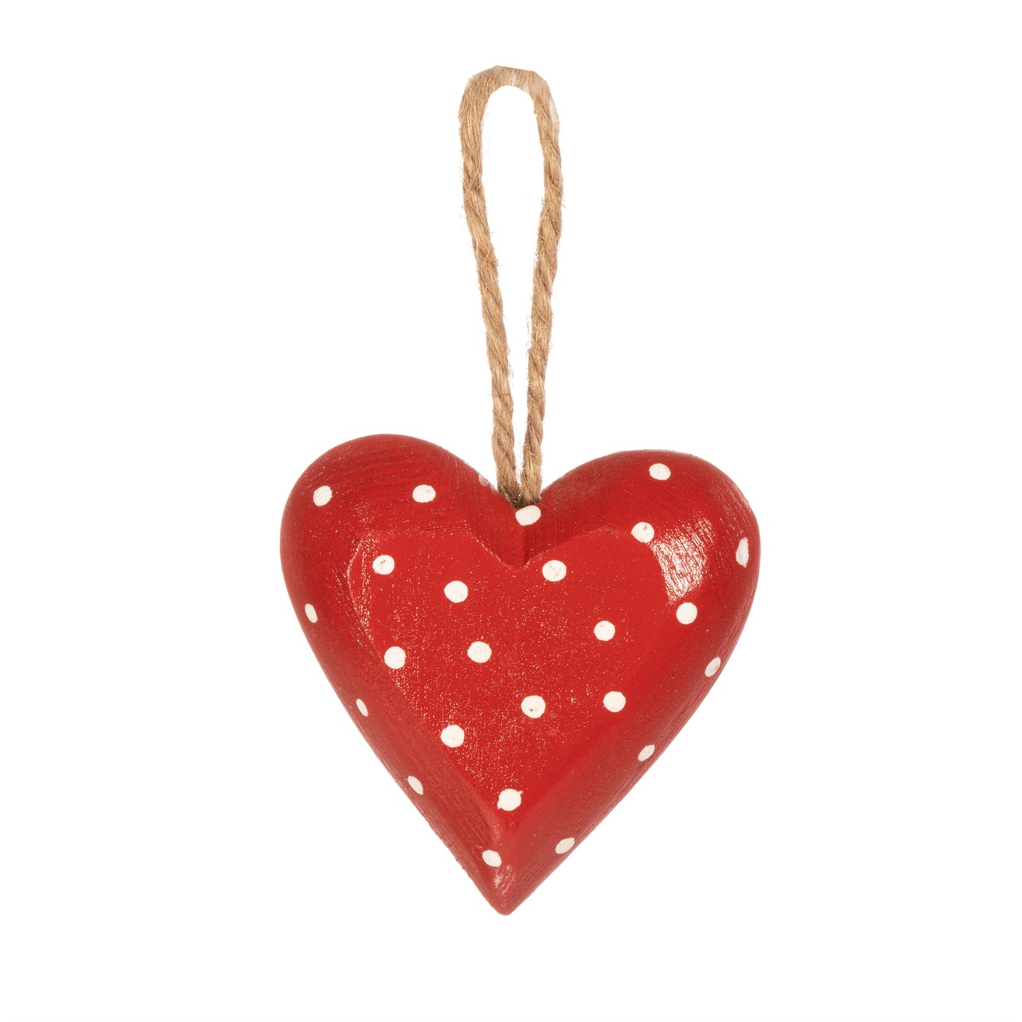 Red Wooden Heart with White Polka Dots Christmas Decoration