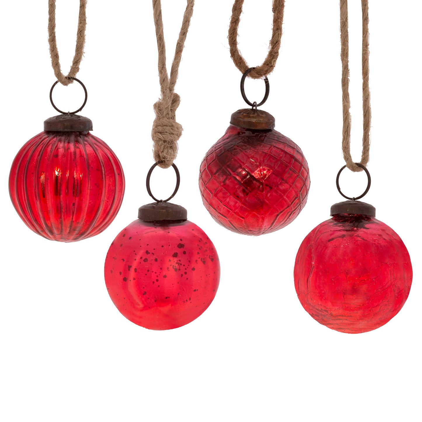 Red Crackle Glass Christmas Tree Baubles (Set of 4)