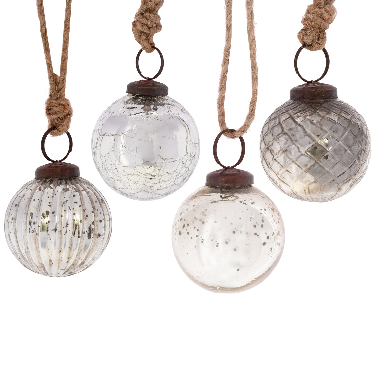 Silver Crackle Glass Christmas Tree Baubles (Set of 4)