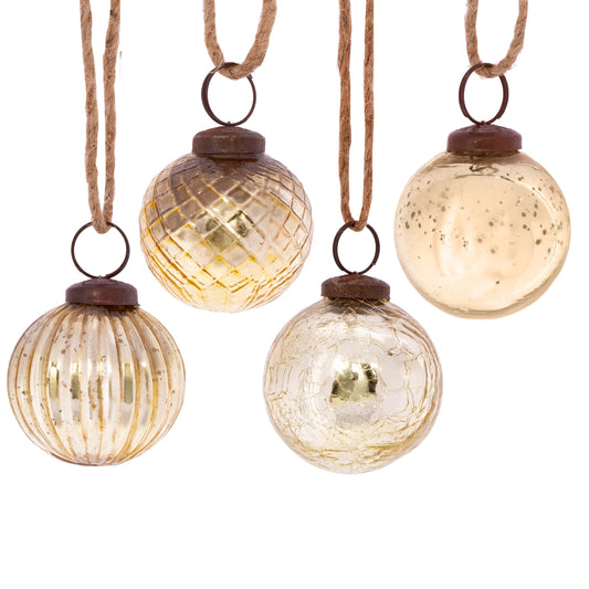 Gold Crackle Glass Christmas Tree Baubles (Set of 4)