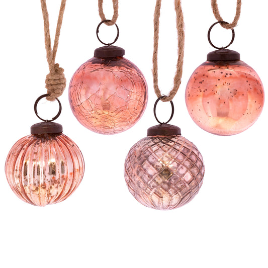Copper Crackle Glass Christmas Tree Baubles (Set of 4)