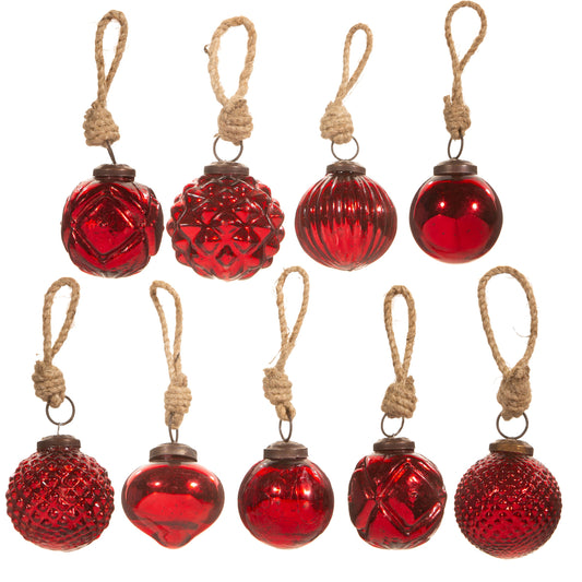 Red Crackle Glass Mini Christmas Tree Baubles (Set of 9)