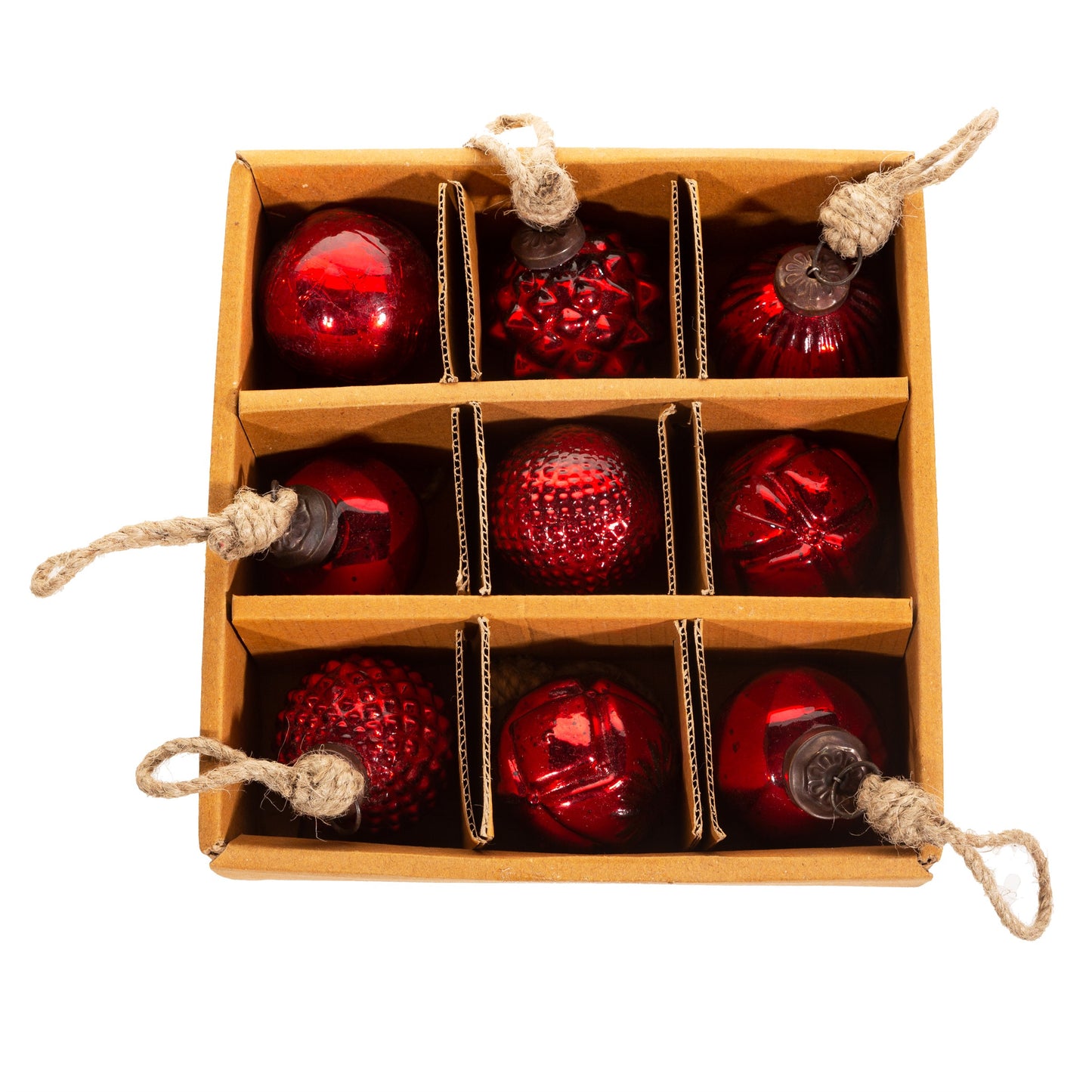 Red Crackle Glass Mini Christmas Tree Baubles (Set of 9)