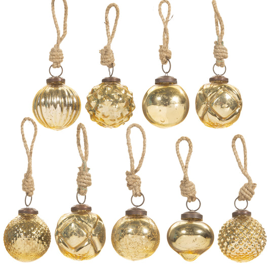 Gold Crackle Glass Mini Christmas Tree Baubles (Set of 9)