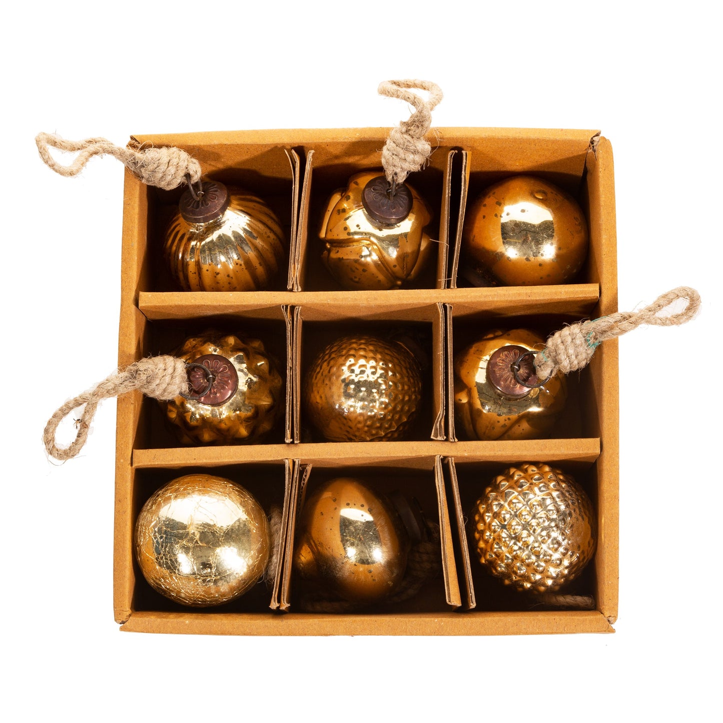 Gold Crackle Glass Mini Christmas Tree Baubles (Set of 9)