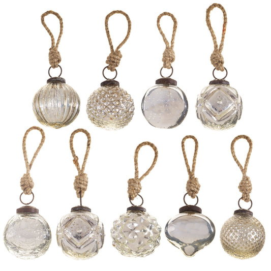 Silver Crackle Glass Mini Christmas Tree Baubles (Set of 9)