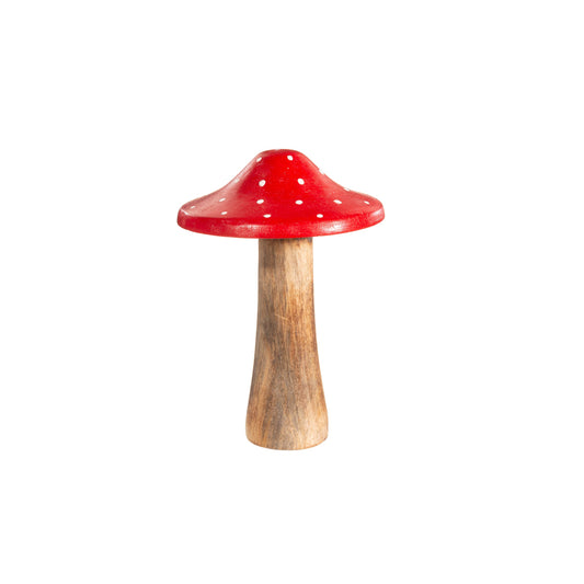 Tall Red and White Polka Dot Wooden Mushroom Christmas Ornament