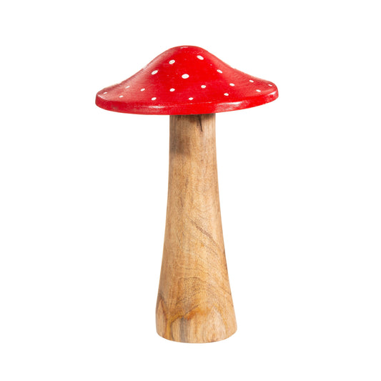 Large Red and White Polka Dot Wooden Mushroom Christmas Ornament