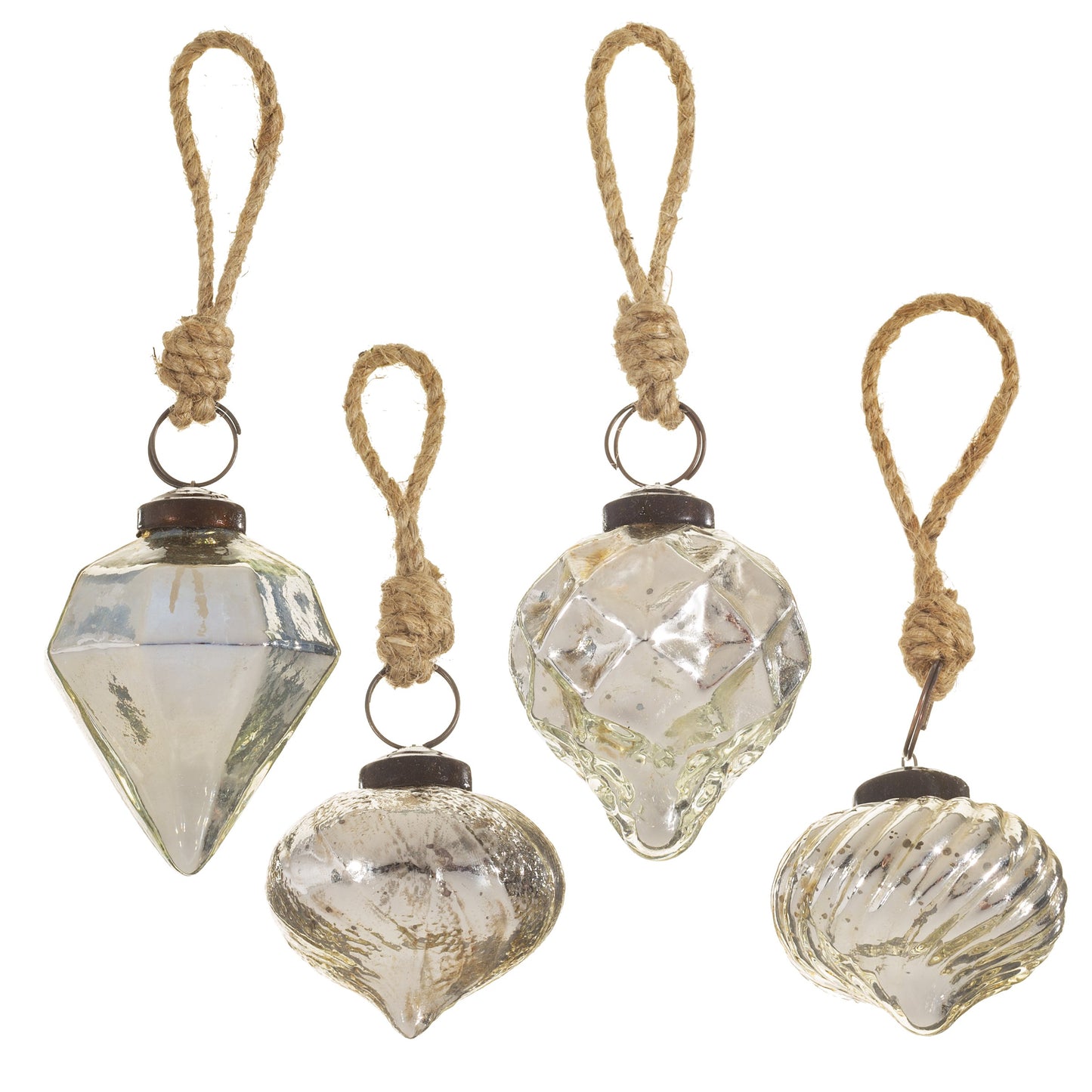 Silver Crackle Glass Assorted Christmas Tree Baubles (Set of 4)