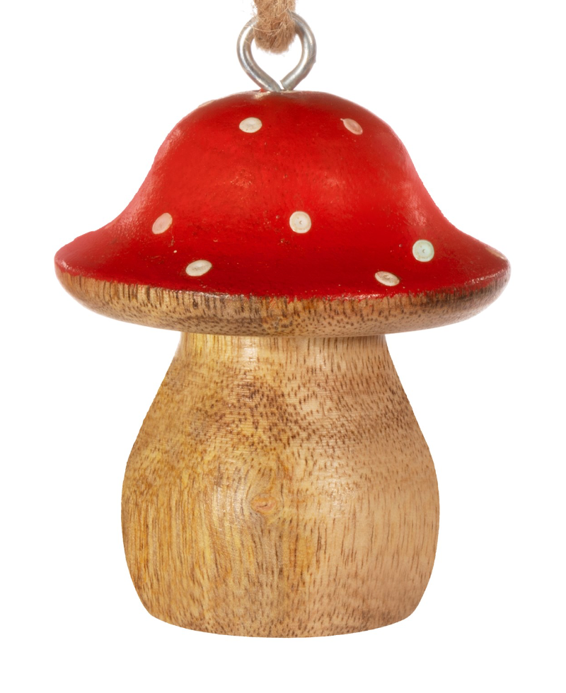 Red & White Polka Dot Wooden Mushroom Toadstool Christmas Tree Decorations