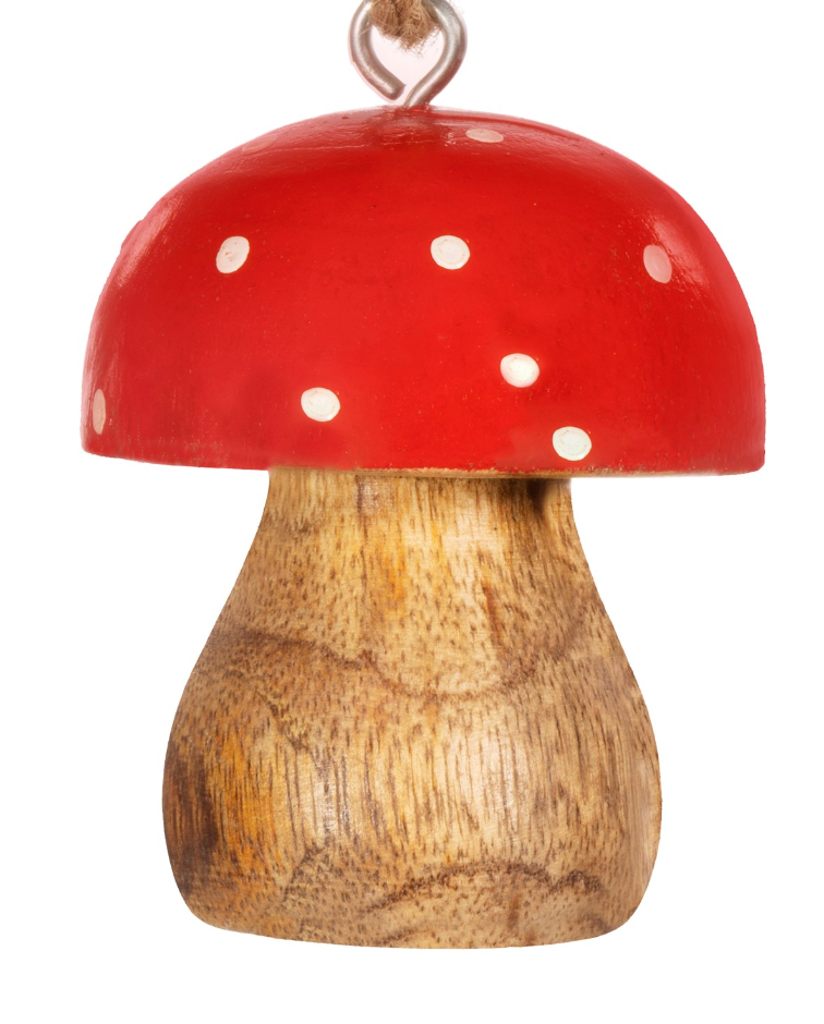 Red & White Polka Dot Wooden Mushroom Toadstool Christmas Tree Decorations