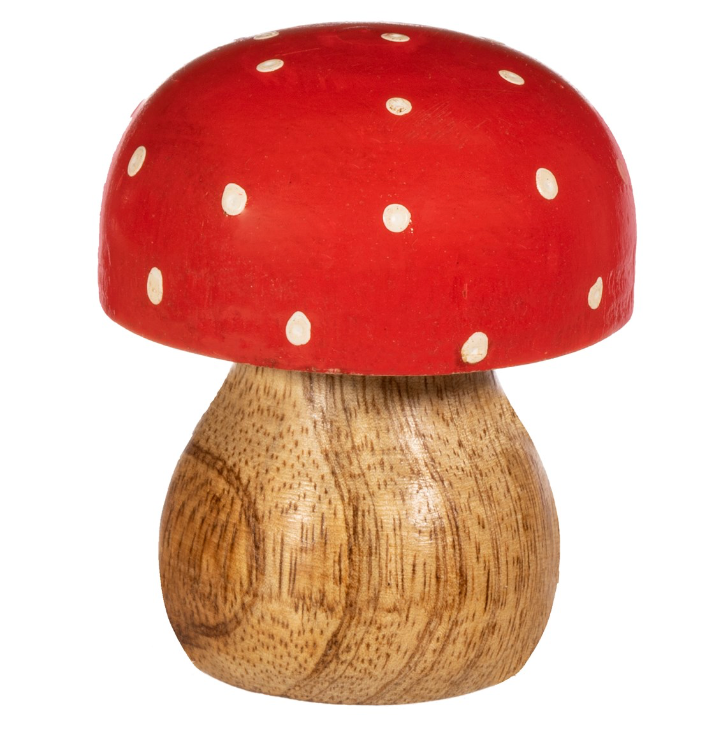 Red & White Polka Dot Wooden Mushroom Toadstool Christmas Ornaments