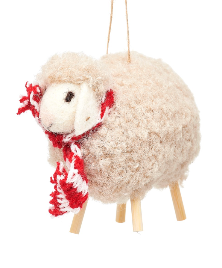 White Brown Felt Sheep Hanging Christmas Decorations