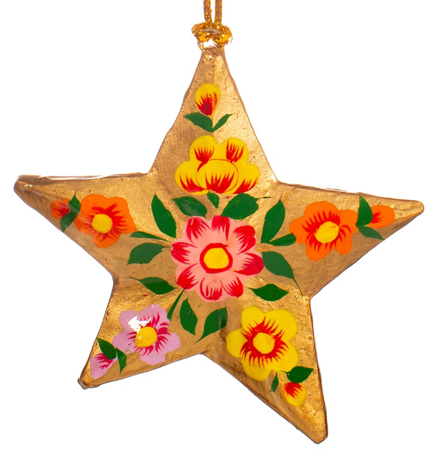 Star Shaped Kashmiri Floral Papier-mâché Christmas Tree Decorations