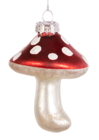 Red & White Polka Dot Mushroom/Toadstool Glass Christmas Tree Decorations