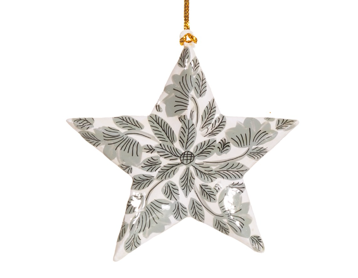 Kashmiri Leaf Pattern Star Shaped Wooden Christmas Tree Decorations
