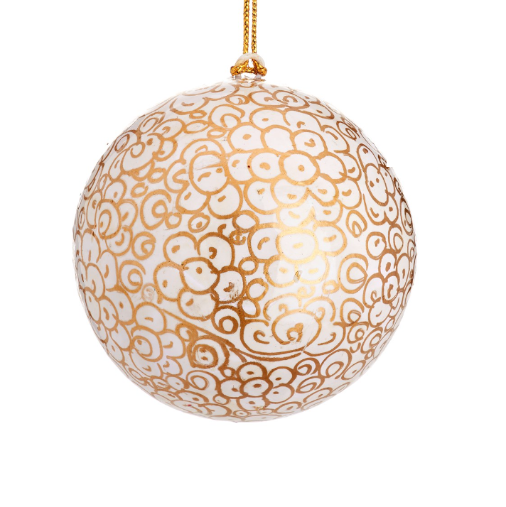 White & Gold Design Papier-mâché Christmas Tree Baubles