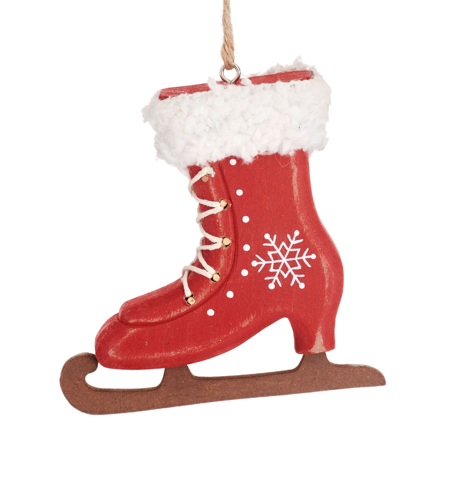 Wooden Ice Skates Christmas Tree Decorations (Red or White)