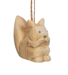 Hand-carved Wooden Fox & Squirrel Christmas Decorations