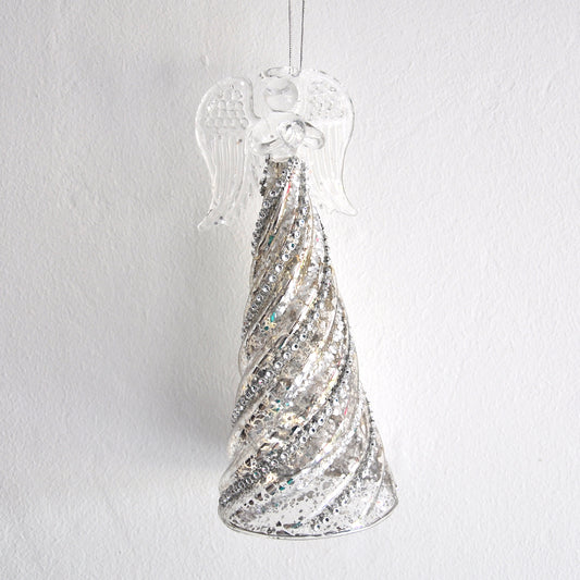 Glass angel christmas tree topper hanging decoration with diamonte